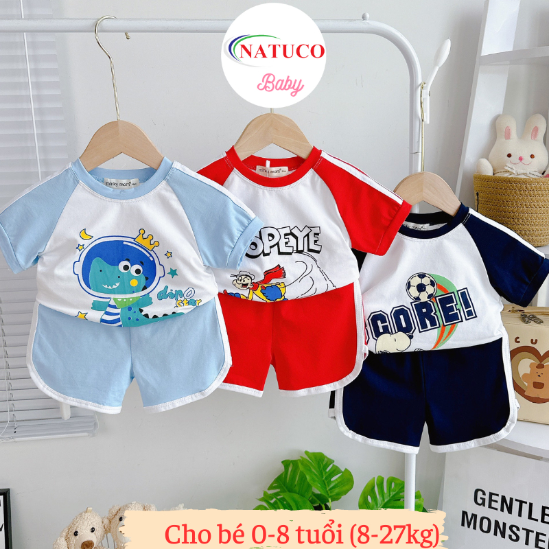 [Bé 0-8 tuổi] Bộ Cộc Tay Minky Mom Vải Cotton Mặc Hè Cho Bé Trai, Bé Gái 8-27kg, Thiết Kế Áo Raglan, Quần Bo-TN-IN171