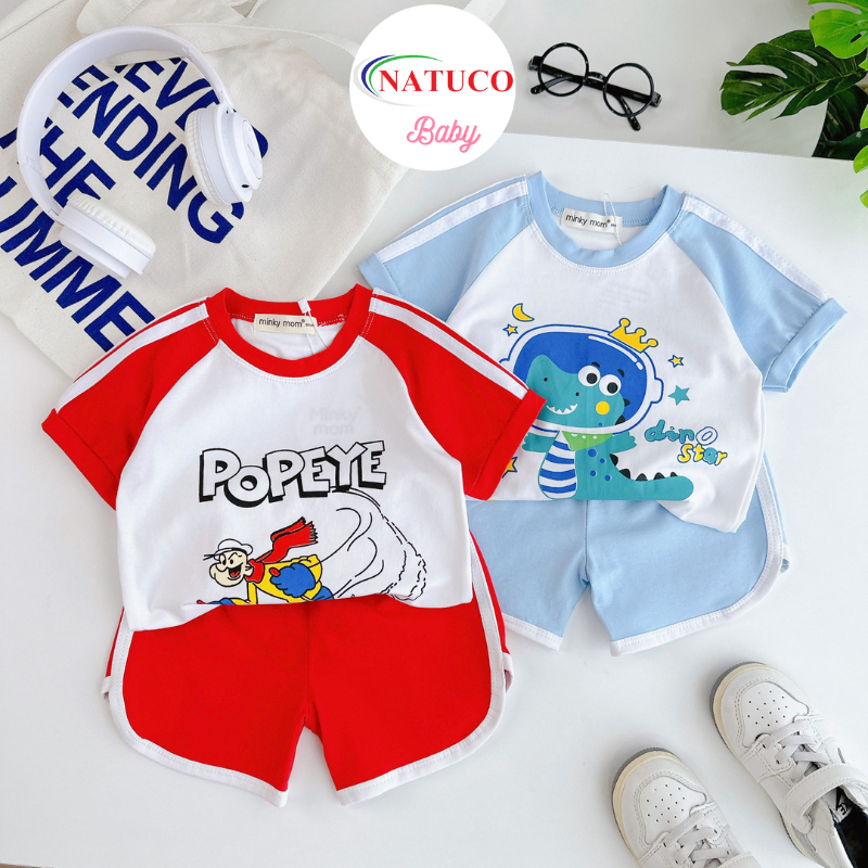 [Bé 0-8 tuổi] Bộ Cộc Tay Minky Mom Vải Cotton Mặc Hè Cho Bé Trai, Bé Gái 8-27kg, Thiết Kế Áo Raglan, Quần Bo-TN-IN171