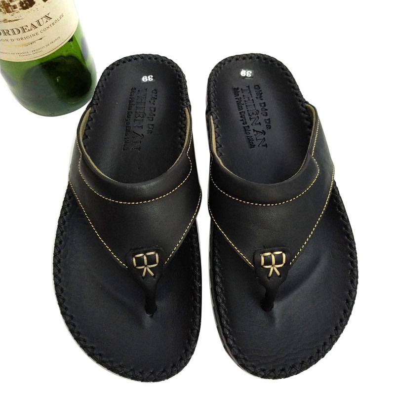 Dép kẹp nam xỏ ngón đẹp cao cấp màu Đen đế cao 2,5cm D62