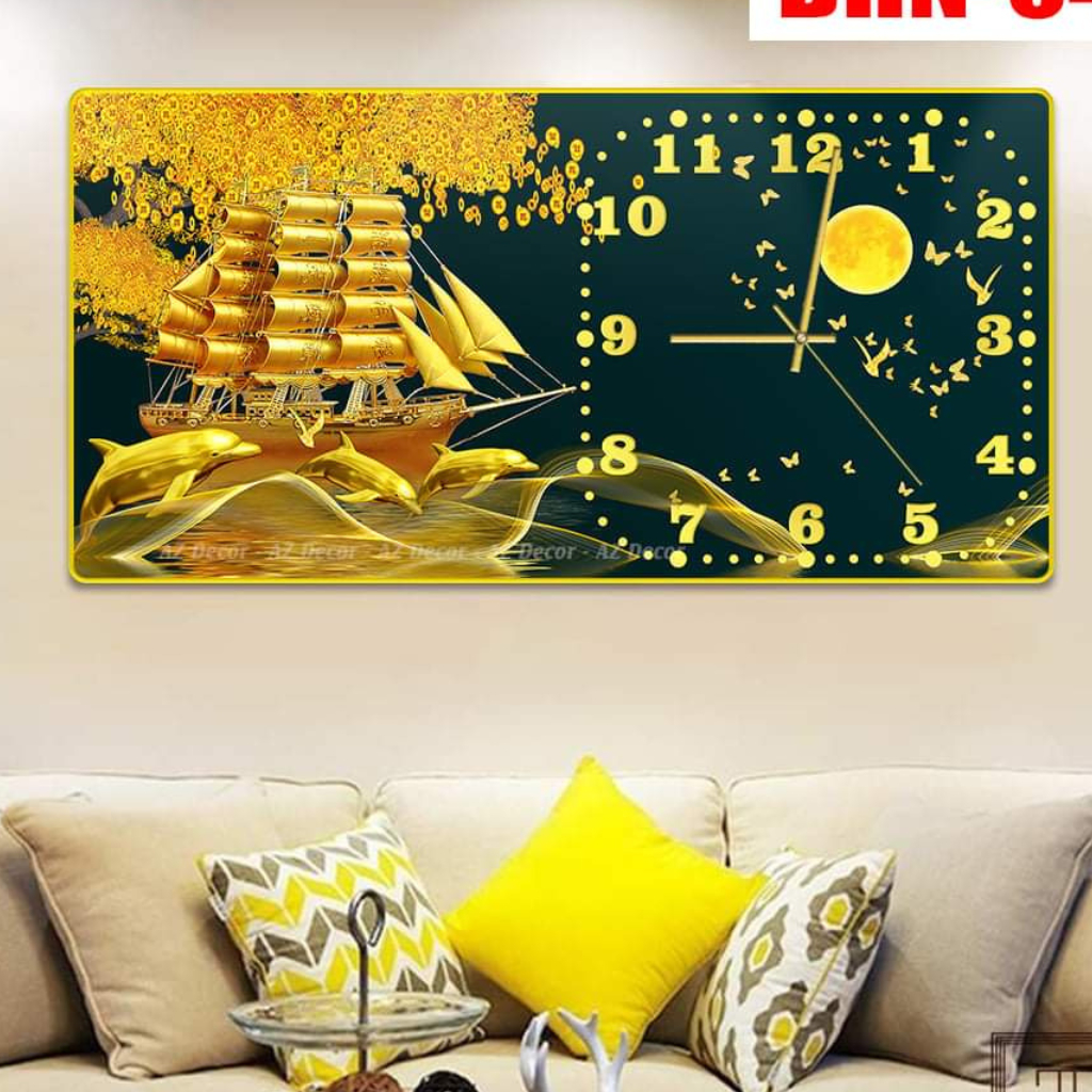 Đồng Hồ Tranh Treo Tường THUẬN BUỒM XUÔI GIÓ in UV 5D Tráng Cao Cấp Vừa Xem Giờ và Trang Trí Nội Thất