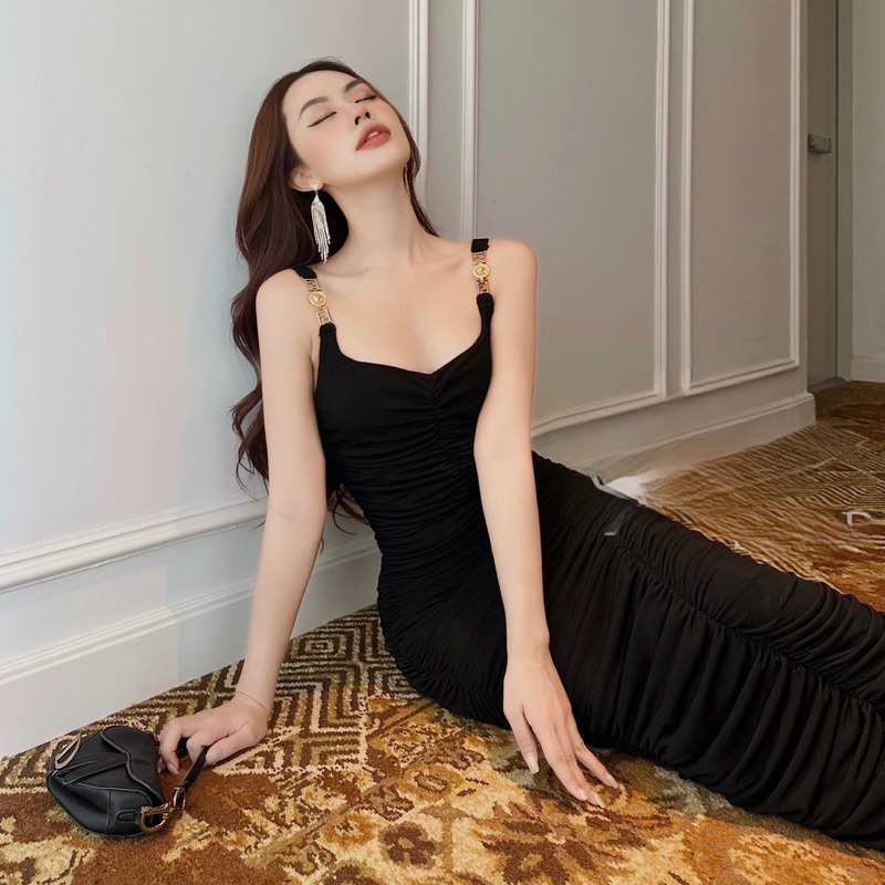 Đầm body nhúng 2 dây kèm tang