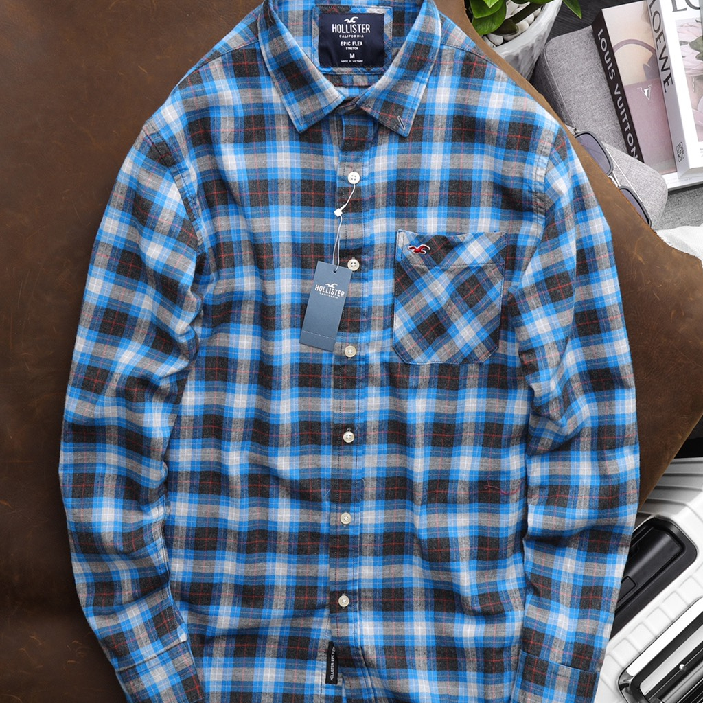 Áo Sơ Mi Nam Caro Flannel Hollister - Hàng Hiệu Xuất Khẩu - Chất Liệu Mềm Mại - Form Slim Fit Tôn Dáng