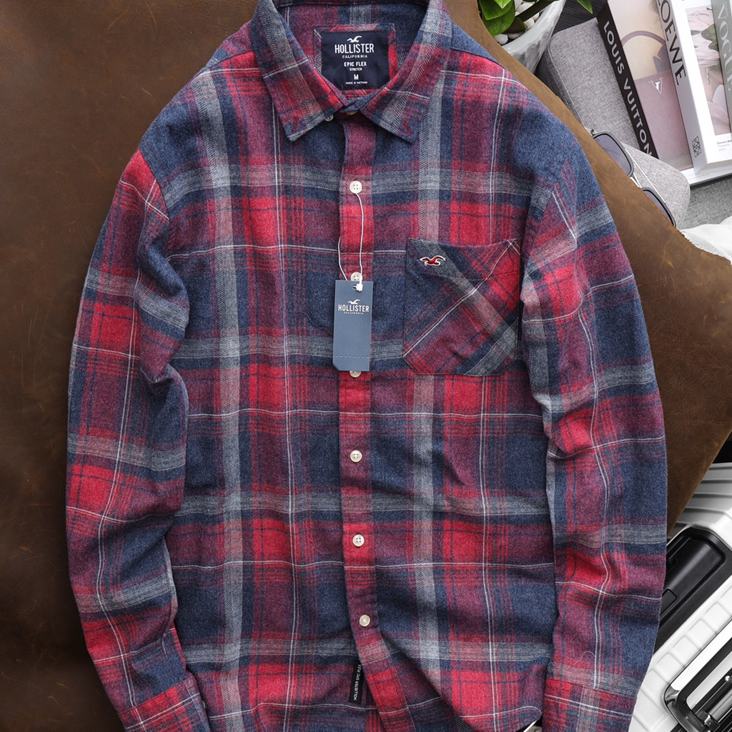 Áo Sơ Mi Nam Caro Flannel Hollister - Hàng Hiệu Xuất Khẩu - Chất Liệu Mềm Mại - Form Slim Fit Tôn Dáng