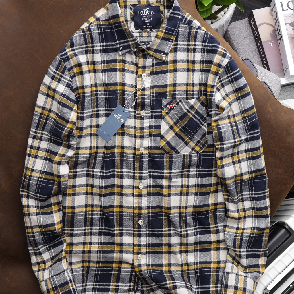 Áo Sơ Mi Nam Caro Flannel Hollister - Hàng Hiệu Xuất Khẩu - Chất Liệu Mềm Mại - Form Slim Fit Tôn Dáng