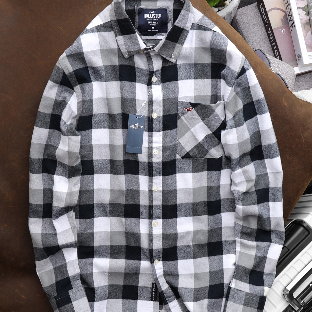 Áo Sơ Mi Nam Caro Flannel Hollister - Hàng Hiệu Xuất Khẩu - Chất Liệu Mềm Mại - Form Slim Fit Tôn Dáng