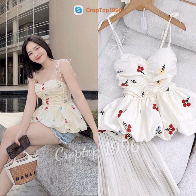 Áo kiểu hai dây tiểu thư - Có ẢNH THẬT chất xốp mát có chun lưng ôm dáng A93