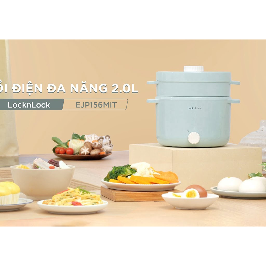 Nồi Điện Đa Năng LocknLock Electric Multi Pot EJP156MIT 220V, 600W, 2L- Màu Mint EJP436IVY 1.5L Màu Trắng - BABYHOPSG