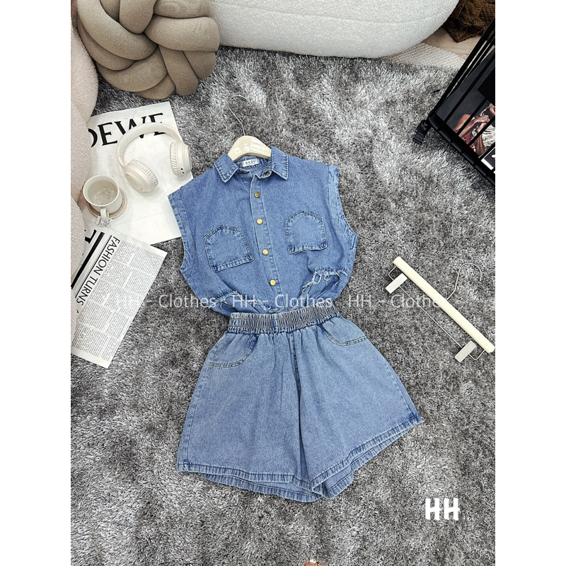 Hv-Set áo sơ mi  sát  nách túi ngược , quần jean sọt::190k