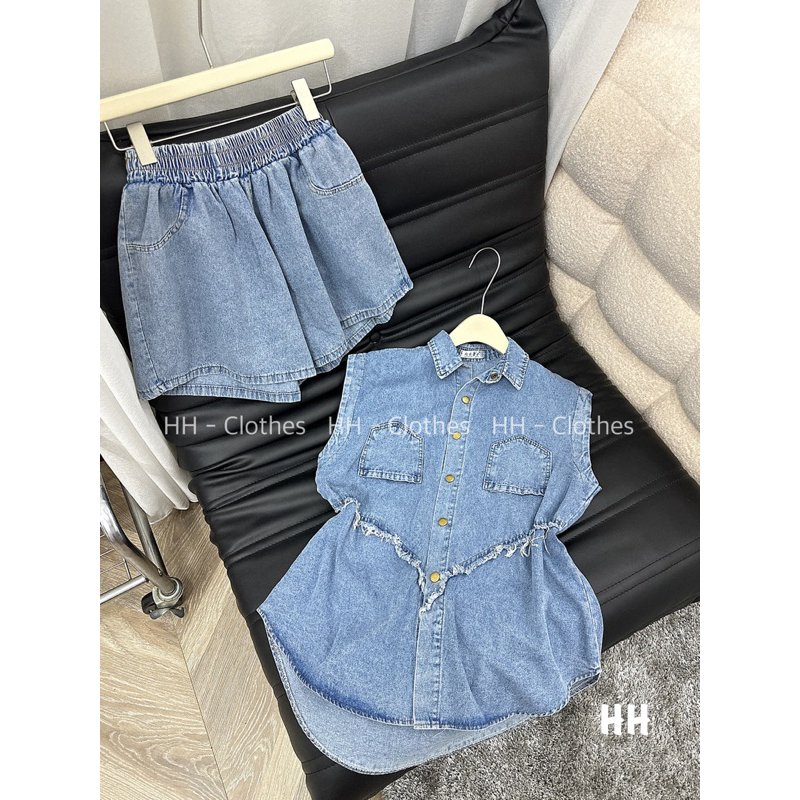 Hv-Set áo sơ mi  sát  nách túi ngược , quần jean sọt::190k