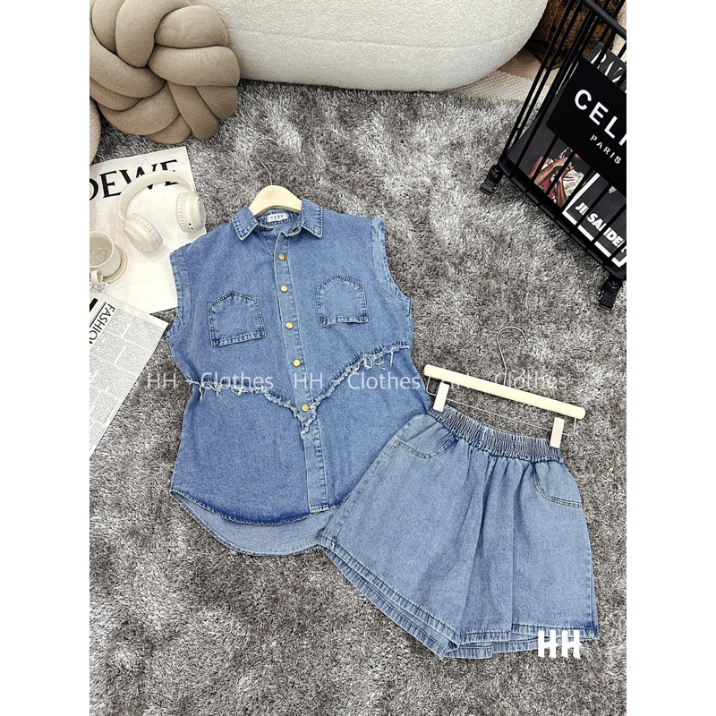 Hv-Set áo sơ mi  sát  nách túi ngược , quần jean sọt::190k