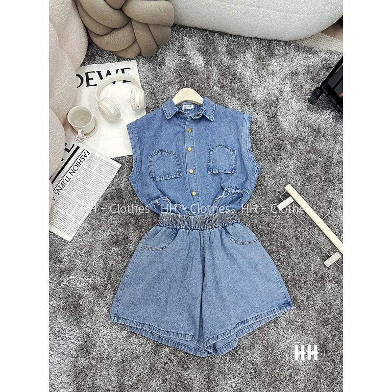 Hv-Set áo sơ mi  sát  nách túi ngược , quần jean sọt::190k