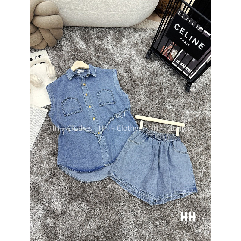 Hv-Set áo sơ mi  sát  nách túi ngược , quần jean sọt::190k