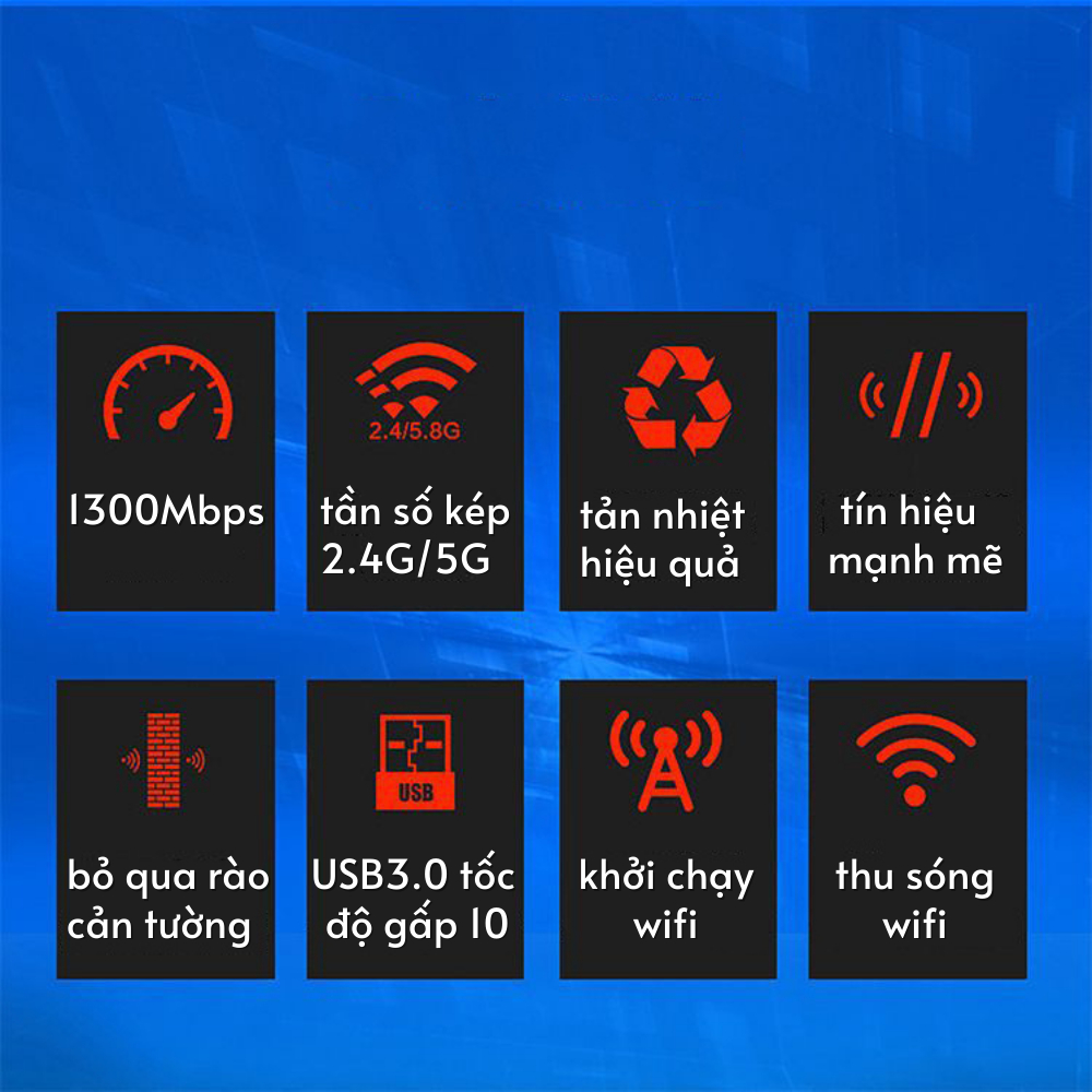 Usb thu wifi 1300 mbps bluetooth 5.0 có dâu giúp kích sóng wifi lên 5Ghz 1300Mbps cho laptop PC máy để bàn