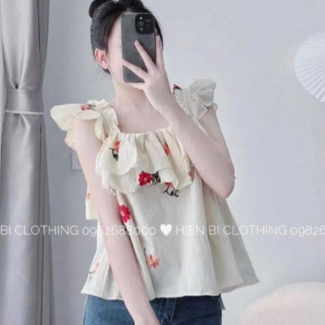 Áo peplum ngắn tay cánh tiên in hoa nhí siêu đỉnh, Áo cổ vuông cánh tiên xinh🌈🌈🌈