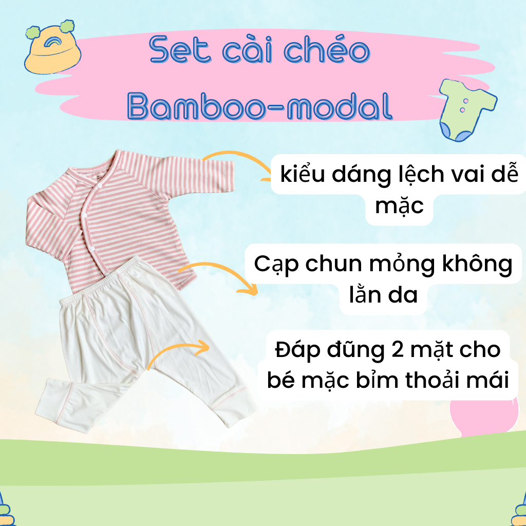 Bộ Sơ Sinh Cài Chéo Unbee Chất Liệu Bambo Mềm Mát Kháng Khuẩn Cho Bé Từ 3-11KG