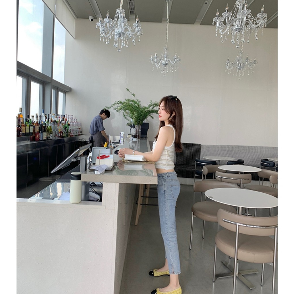 Giày bệt búp bê nữ 2 cm mũi tròn gót vuông vàng xanh bò 2023 BO SHOP