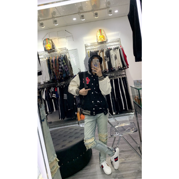 21. Quần Jean Bò Nam Wash Mài Bạc Rách Nhăn Gối Phối Khoá Ống Phong Cách Streetwear QJ43P hot trend 2023