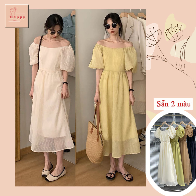 Váy trễ vai tiểu thư tay bồng Heppy dáng dài chất voan tơ _Vayto00188_P6K7