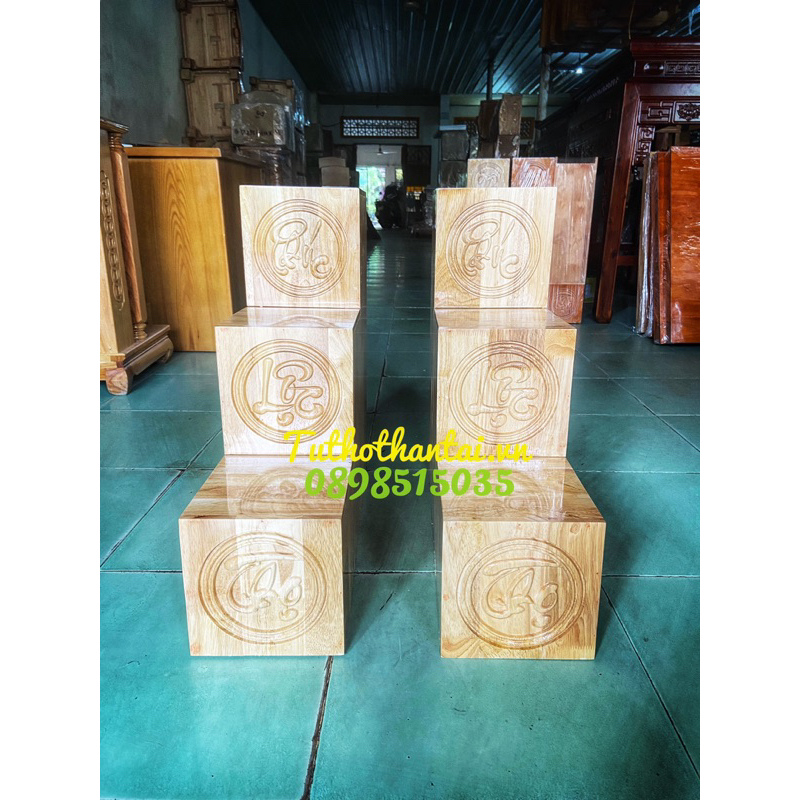 Bục tam cấp bàn thờ thần tài chạm khắc PHÚC LỘC THỌ