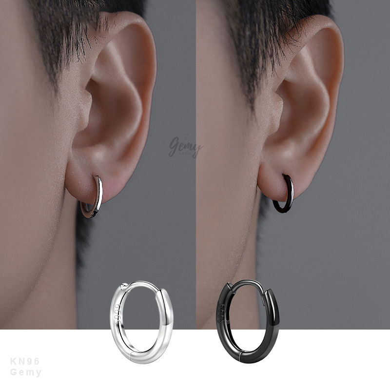Khuyên tai nam tròn bông bạc trơn đơn giản basic dễ phối đồ unisex (1 chiếc) | GEMY SILVER KN96