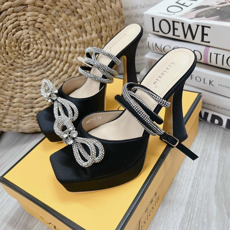 Giày nơ gót đúp chất phi lụ.a