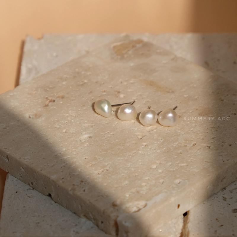 Khuyên tai bạc 925 SUMMERY nụ ngọc trai nhân tạo không đều bông tai S925