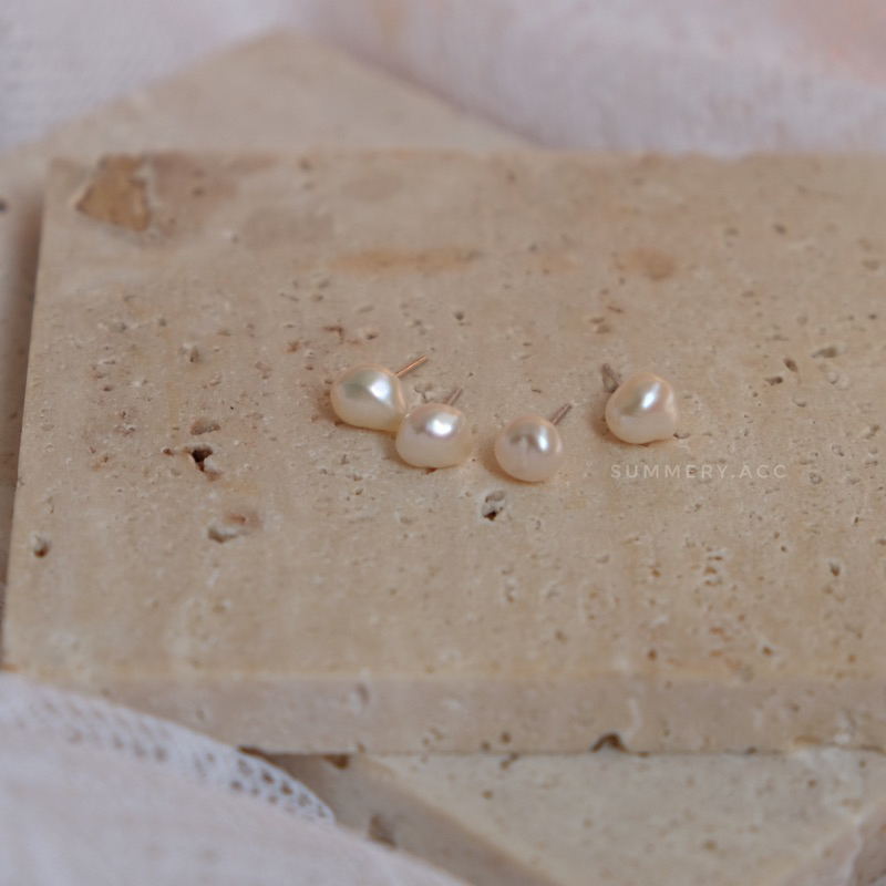 Khuyên tai bạc 925 SUMMERY nụ ngọc trai nhân tạo không đều bông tai S925