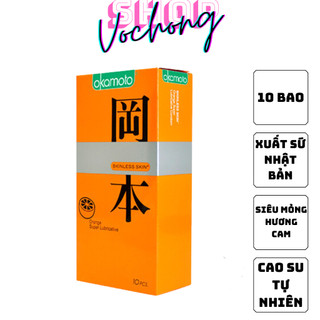 Bao cao su siêu mỏng hương cam Okamoto Skinless Skin Orange Lubricated 10 cái/hộp