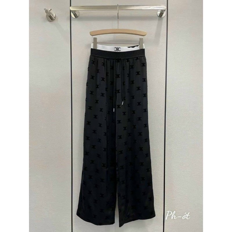 Quần Suông Lụa Đen Cạp Len Hoạ Tiết Dập Nổi Hot Trend 2023-mã 55