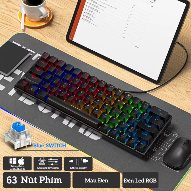 Bàn Phím Cơ Kết Nối Dây Type-C KA6406  63 Phím Màu Trắng Đen/Hồng Trắng/Đen/Trắng | GEARBROS