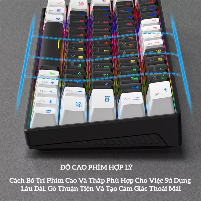 Bàn Phím Cơ Kết Nối Dây Type-C KA6406  63 Phím Màu Trắng Đen/Hồng Trắng/Đen/Trắng | GEARBROS