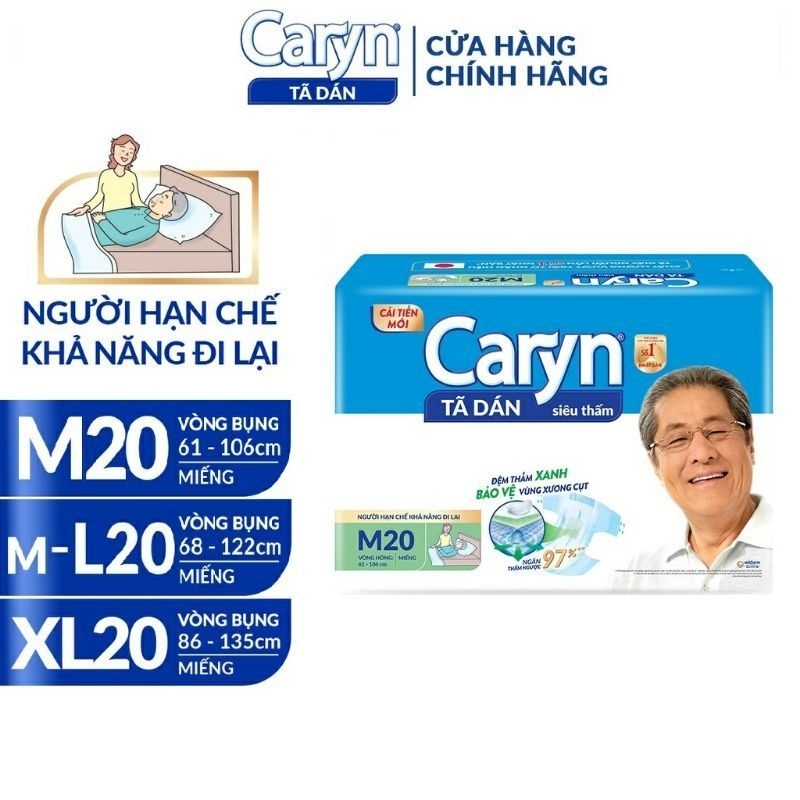 🏰 HCM 🏰Tã dán Caryn dành cho người già yếu hạn chế khả năng đi lại M20 / L20 / XL20 / Miếng lót bổ sung 20
