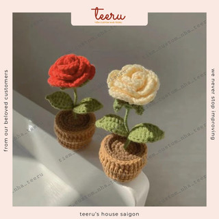 Chậu hoa hồng mini để bàn làm việc làm bằng len handmade - Crochet Teeru's House