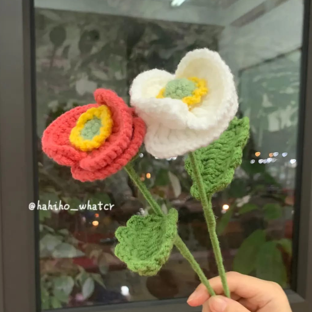 Hoa anh túc bằng len móc đủ màu | Hoa len trang trí | @hahiho_whatcr