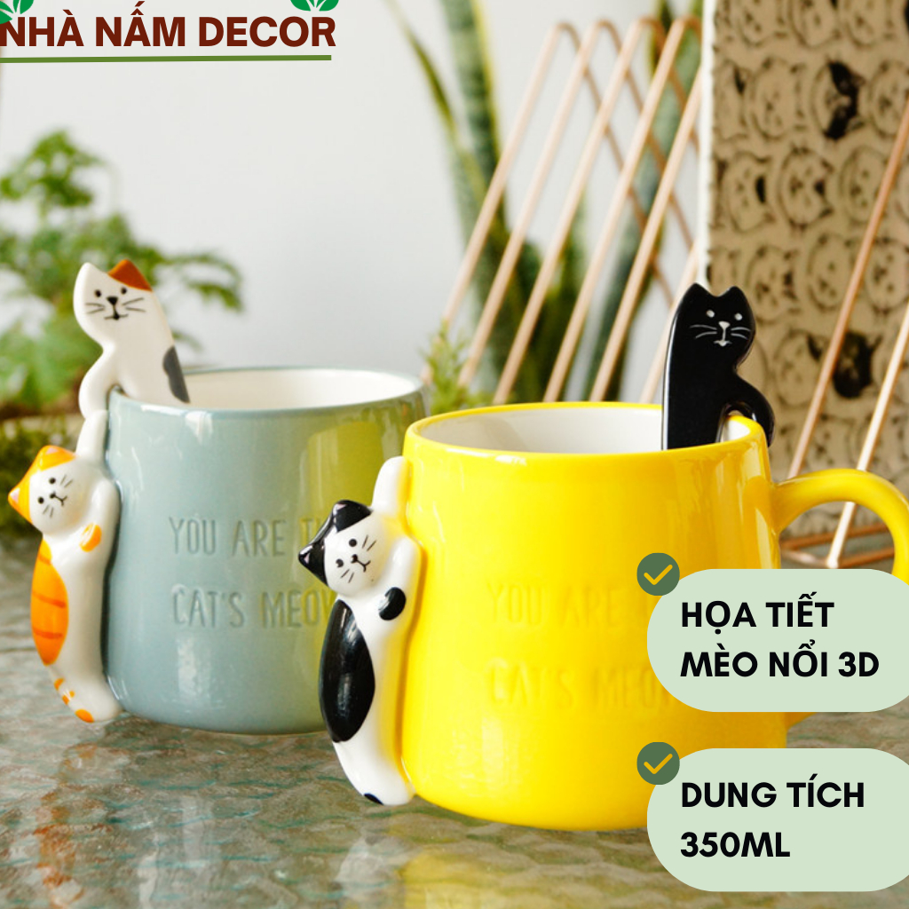 Cốc sứ mèo, ly sứ mèo dễ thương họa tiết 3D nổi đắp độc đáo