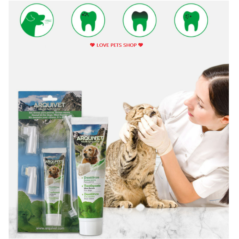 BỘ BÀN CHẢI KÈM KEM ĐÁNH RĂNG CHO CHÓ MÈO ARQUIVET "MẪU MỚI" - LOVE PETS SHOP