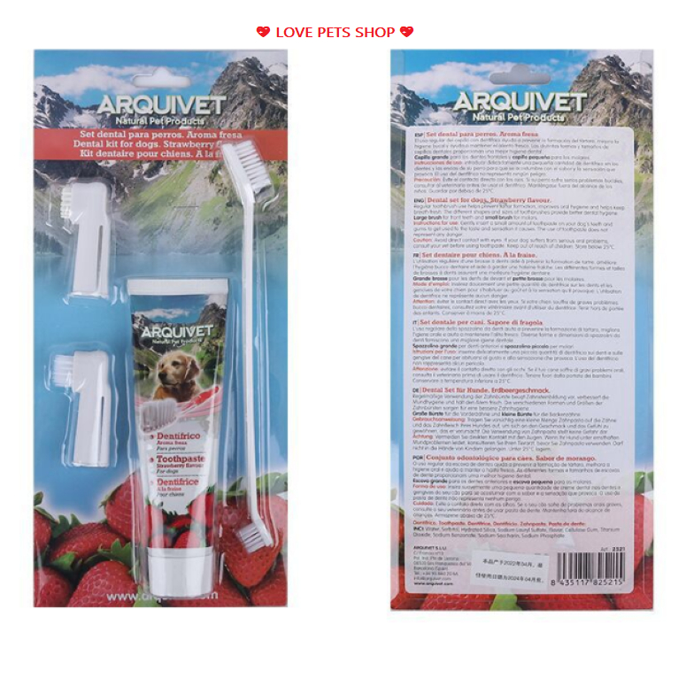 BỘ BÀN CHẢI KÈM KEM ĐÁNH RĂNG CHO CHÓ MÈO ARQUIVET "MẪU MỚI" - LOVE PETS SHOP