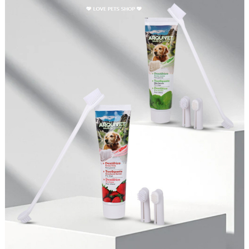 BỘ BÀN CHẢI KÈM KEM ĐÁNH RĂNG CHO CHÓ MÈO ARQUIVET "MẪU MỚI" - LOVE PETS SHOP