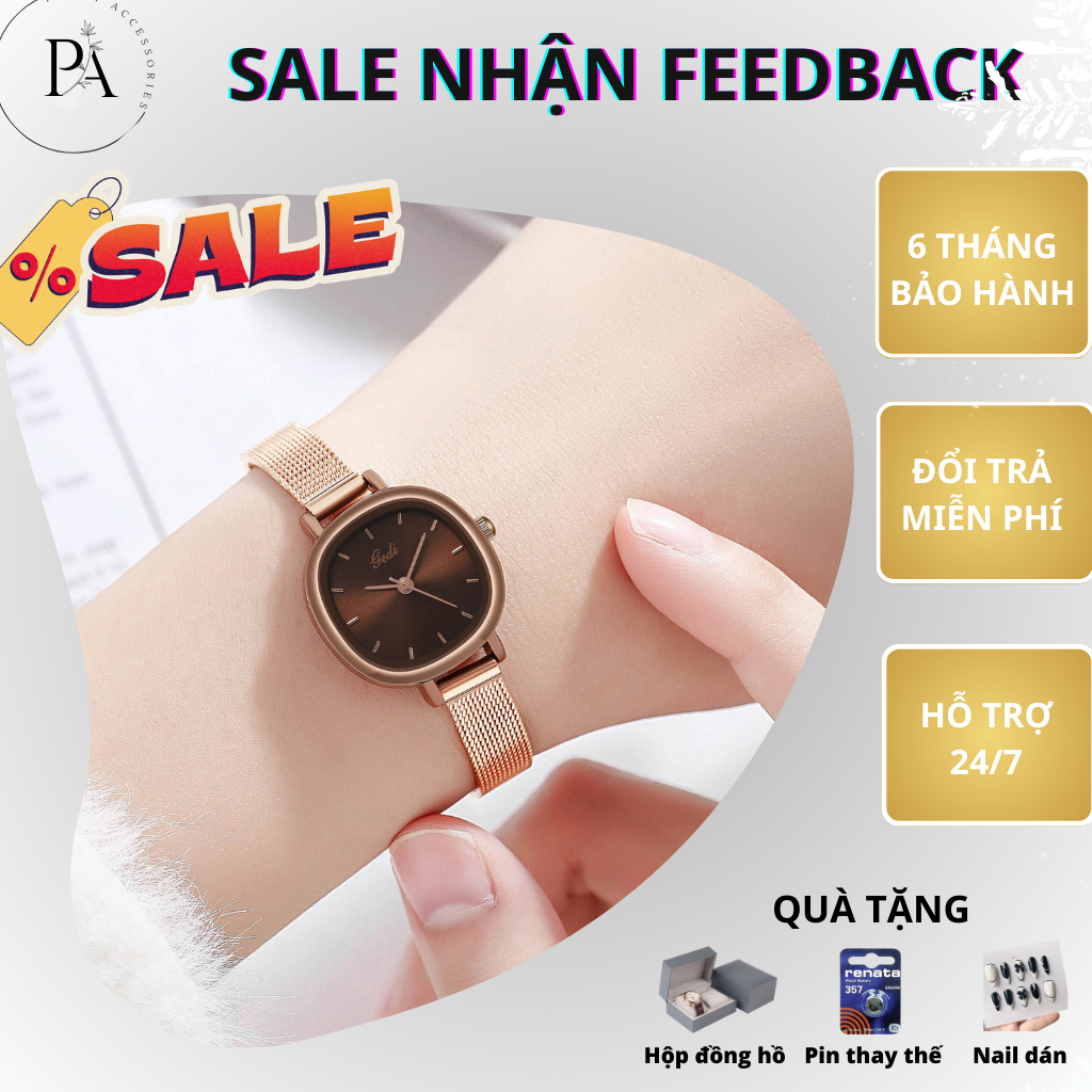 Đồng Hồ GEDI Của Nữ Cổ Điển Đeo Tay Chống Nước Giá Rẻ, Đồng Hồ Dây Kim Loại Phong Cách Vintage Phù Hợp Đi Học Đi Làm