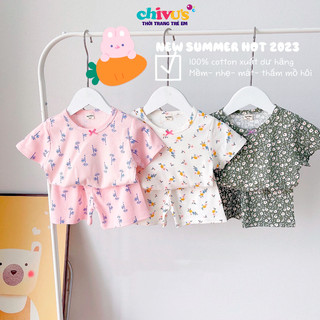 Đồ bộ bé gái CHIVU'sKID chất cotton xuất dư mềm mại thoáng mát, bộ cộc tay bé gái 1 2 3 4 5 tuổi