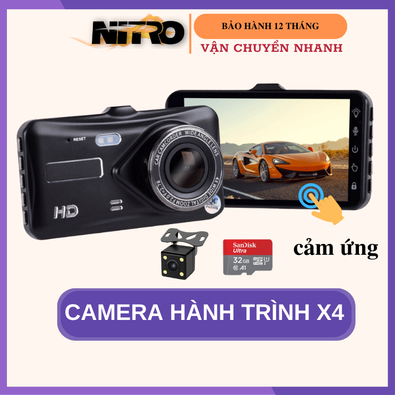 Camera hành trình ô tô X4 Full HD kèm thẻ nhớ 32GB, màn hình cảm ứng