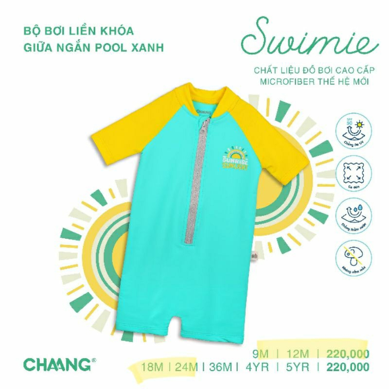 Chaang Bộ đồ bơi liền khóa giữa ngắn Pool cho bé (24m-5Y) form nhỏ, kèm mũ bơi (2-7Y)
