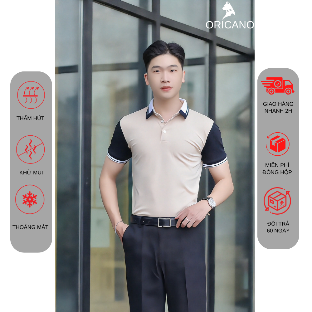 Áo Polo Nam Trắng Xanh ORICANO Tay Ngắn Cổ Bẻ, Áo Thun Polo Nam Cao Cấp Siêu Đẹp Chất liệu Mềm Mịn Thoáng Mát | BigBuy360 - bigbuy360.vn
