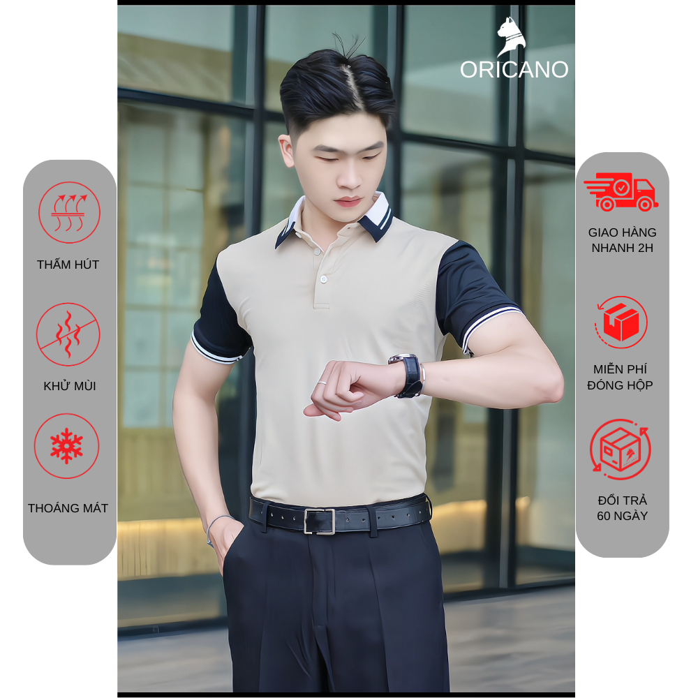 Áo Polo Nam Trắng Xanh ORICANO Tay Ngắn Cổ Bẻ, Áo Thun Polo Nam Cao Cấp Siêu Đẹp Chất liệu Mềm Mịn Thoáng Mát | BigBuy360 - bigbuy360.vn