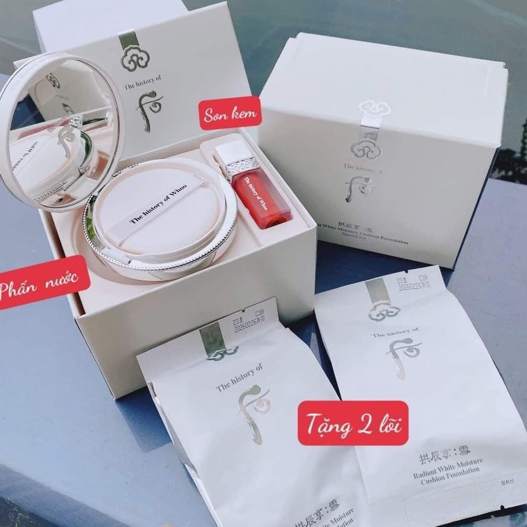 Set phấn nước cushion Whoo gồm 1 fullsize kèm 2 lõi refill + 1 son minisize