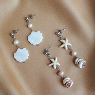 Khuyên tai / bông tai thép không gỉ dạng thả phối ngọc xà cừ lili biển xanh earrings collection - lili’s summer beads