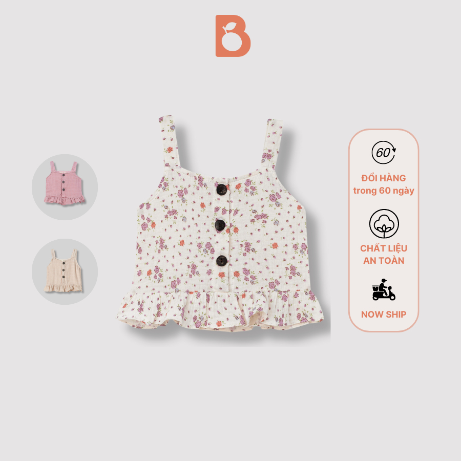 Áo dây cho bé gái BERRY dáng xòe nhiều màu vải xô ô vuông mềm mịn ASHLEY