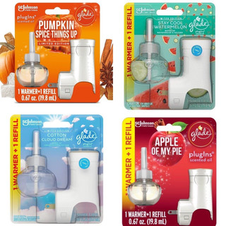 Bộ máy phát tình dầu + 1 tinh dầu Glade 1 Warmer + 1 Refill Pumpkin/Watermelon/Cotton/Apple/Clean Linen (Mỹ)