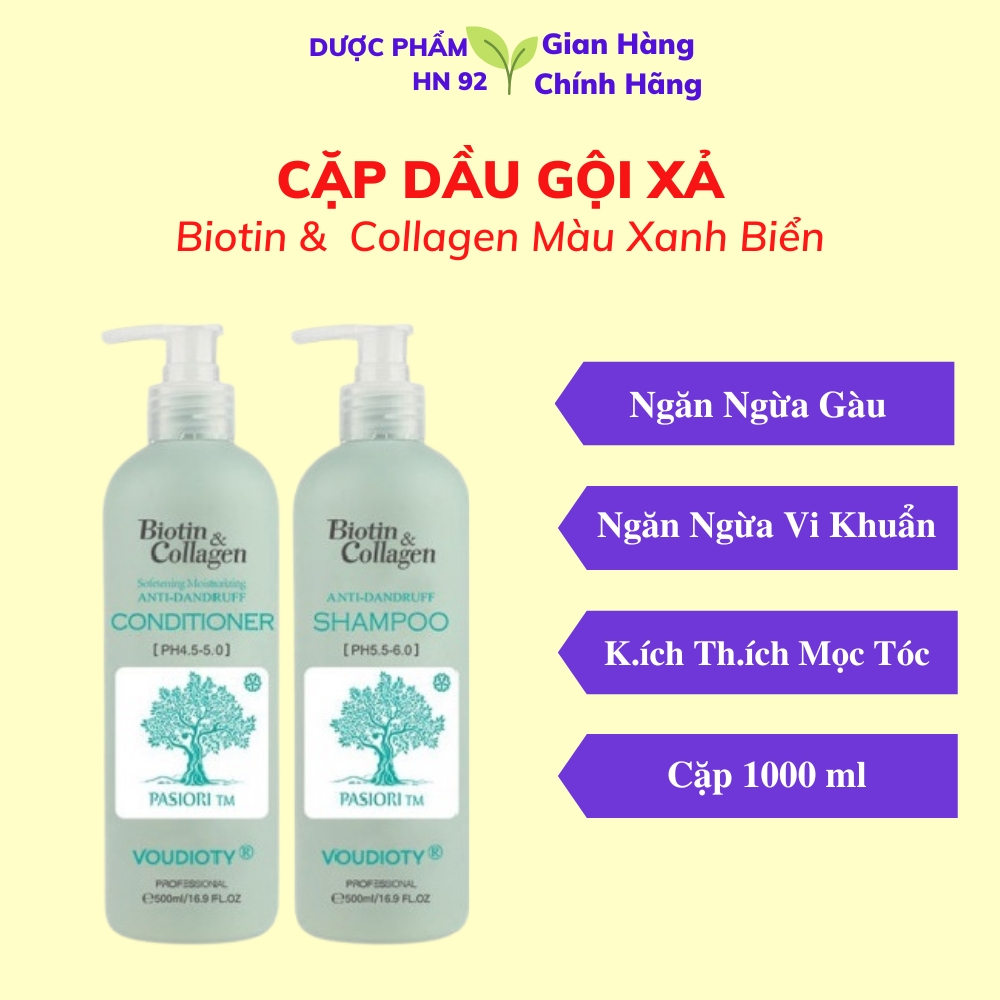 Cặp dầu gội và dầu xả Biotin Collagen màu Xanh biển giúp sạch gàu giảm ngứa da đầu Duocphamhn92