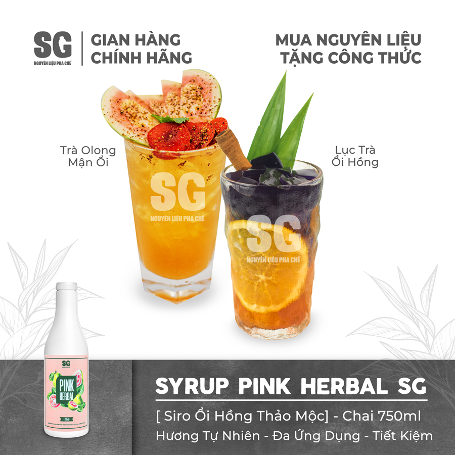Siro Ổi Hồng Thảo Mộc | Syrup Pink Herbal | Chai 750ml | Pha Trà Trái Cây, Trà Lucky Tea | Nguyên Liệu Pha Chế SG
